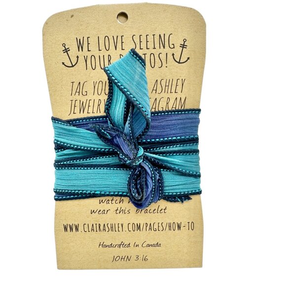 Silk Wrap Bracelet By Clair Ashley JUST GO Inscribed Pure Silk Ribbon - Picture 4 of 5